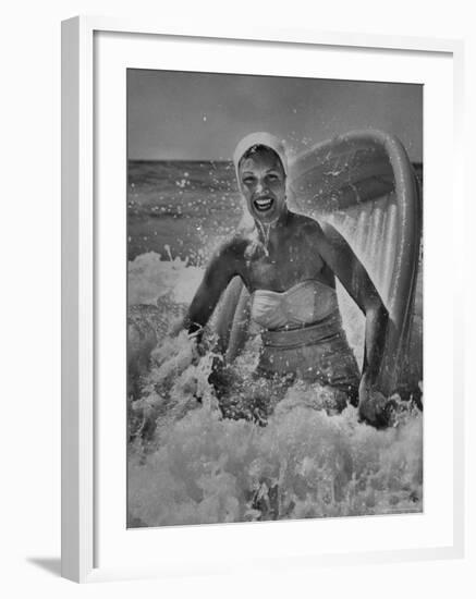 Janet Sims Playing in the Water on a Plastic Boat-George Silk-Framed Photographic Print