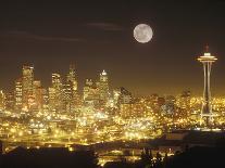 Moonrise over Nighttime Seattle, Washington, Usa-Janis Miglavs-Photographic Print