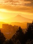 Sunrise on Mt Hood and Downtown, Portland, Oregon, USA-Janis Miglavs-Photographic Print