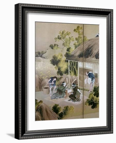 Japan: Cotton Processing-Katsushika Hokusai-Framed Giclee Print