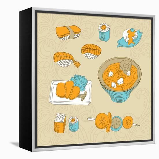 Japan Food Icons - Vector Illustration-venimo-Framed Stretched Canvas