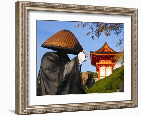 Japan, Honshu, Kansai Region, Kiyomizu-Dera, Shinto Priest Seeking Donations Wearing a Bamboo Hat-Gavin Hellier-Framed Photographic Print