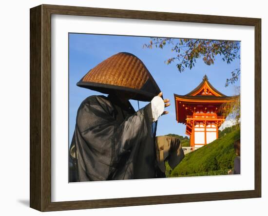 Japan, Honshu, Kansai Region, Kiyomizu-Dera, Shinto Priest Seeking Donations Wearing a Bamboo Hat-Gavin Hellier-Framed Photographic Print