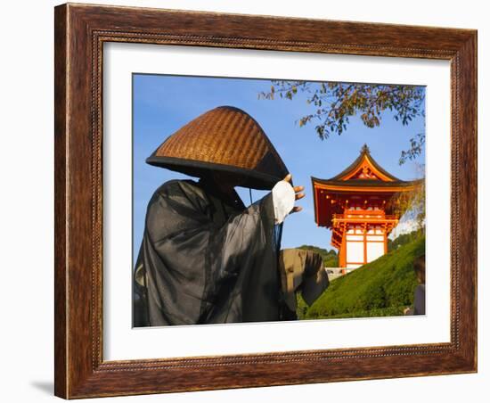 Japan, Honshu, Kansai Region, Kiyomizu-Dera, Shinto Priest Seeking Donations Wearing a Bamboo Hat-Gavin Hellier-Framed Photographic Print