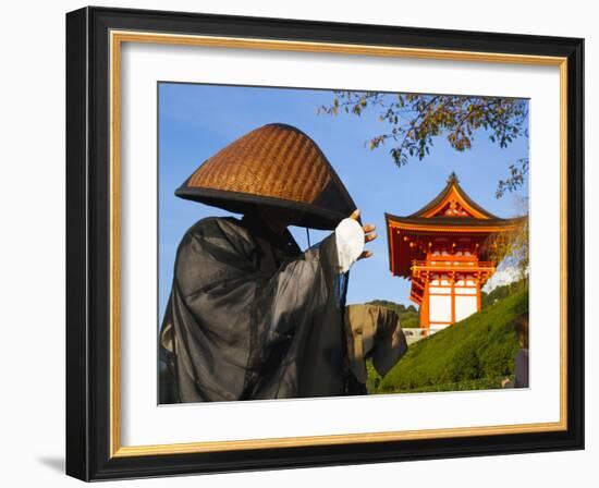 Japan, Honshu, Kansai Region, Kiyomizu-Dera, Shinto Priest Seeking Donations Wearing a Bamboo Hat-Gavin Hellier-Framed Photographic Print