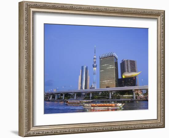 Japan, Honshu, Kanto, Tokyo, Asakusa, Office Buildings and Skytree Tower and Sumidagawa River-Steve Vidler-Framed Photographic Print