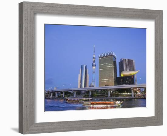 Japan, Honshu, Kanto, Tokyo, Asakusa, Office Buildings and Skytree Tower and Sumidagawa River-Steve Vidler-Framed Photographic Print