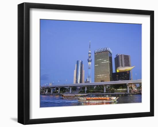 Japan, Honshu, Kanto, Tokyo, Asakusa, Office Buildings and Skytree Tower and Sumidagawa River-Steve Vidler-Framed Photographic Print