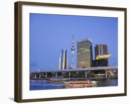 Japan, Honshu, Kanto, Tokyo, Asakusa, Office Buildings and Skytree Tower and Sumidagawa River-Steve Vidler-Framed Photographic Print