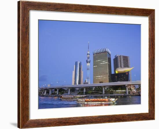 Japan, Honshu, Kanto, Tokyo, Asakusa, Office Buildings and Skytree Tower and Sumidagawa River-Steve Vidler-Framed Photographic Print