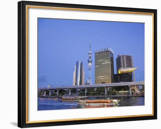 Japan, Honshu, Kanto, Tokyo, Asakusa, Office Buildings and Skytree Tower and Sumidagawa River-Steve Vidler-Framed Photographic Print