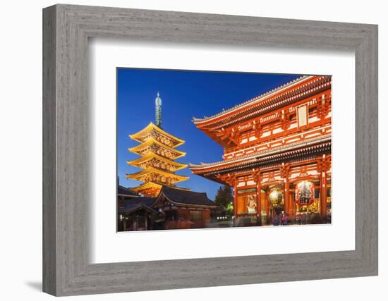 Japan, Honshu, Tokyo, Asakusa,  Sensoji Temple aka Asakusa Kannon Temple, Pagoda and Temple Gate-Steve Vidler-Framed Photographic Print