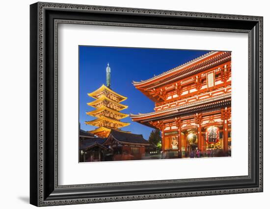 Japan, Honshu, Tokyo, Asakusa,  Sensoji Temple aka Asakusa Kannon Temple, Pagoda and Temple Gate-Steve Vidler-Framed Photographic Print