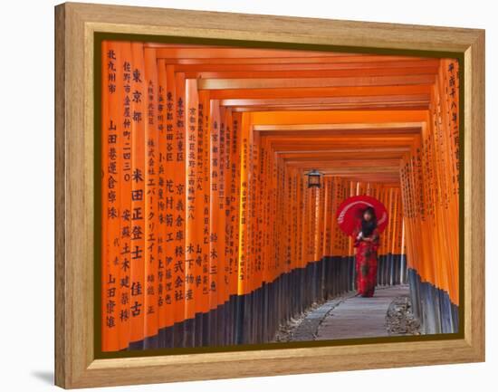 Japan, Kyoto, Fushimi Inari Taisha Shrine, Tunnel of Torii Gates-Steve Vidler-Framed Premier Image Canvas