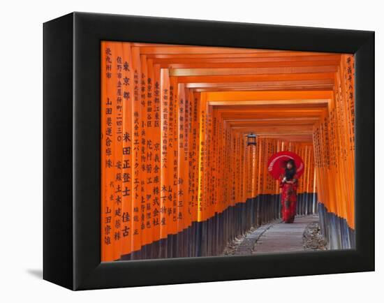 Japan, Kyoto, Fushimi Inari Taisha Shrine, Tunnel of Torii Gates-Steve Vidler-Framed Premier Image Canvas