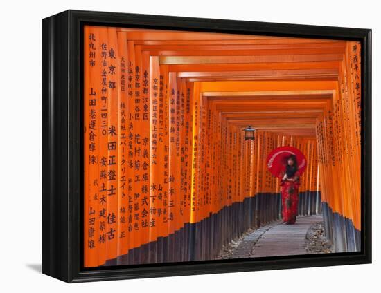 Japan, Kyoto, Fushimi Inari Taisha Shrine, Tunnel of Torii Gates-Steve Vidler-Framed Premier Image Canvas