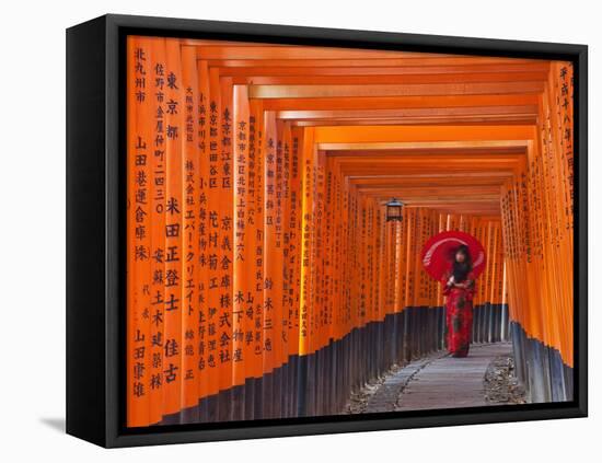Japan, Kyoto, Fushimi Inari Taisha Shrine, Tunnel of Torii Gates-Steve Vidler-Framed Premier Image Canvas