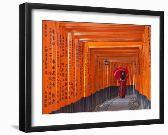 Japan, Kyoto, Fushimi Inari Taisha Shrine, Tunnel of Torii Gates-Steve Vidler-Framed Photographic Print