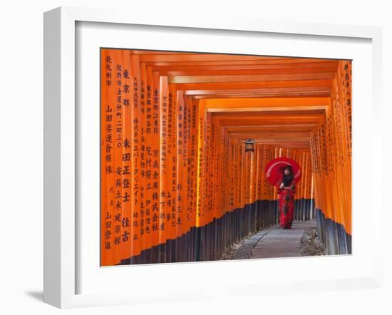 Japan, Kyoto, Fushimi Inari Taisha Shrine, Tunnel of Torii Gates-Steve Vidler-Framed Photographic Print