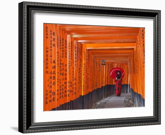 Japan, Kyoto, Fushimi Inari Taisha Shrine, Tunnel of Torii Gates-Steve Vidler-Framed Photographic Print