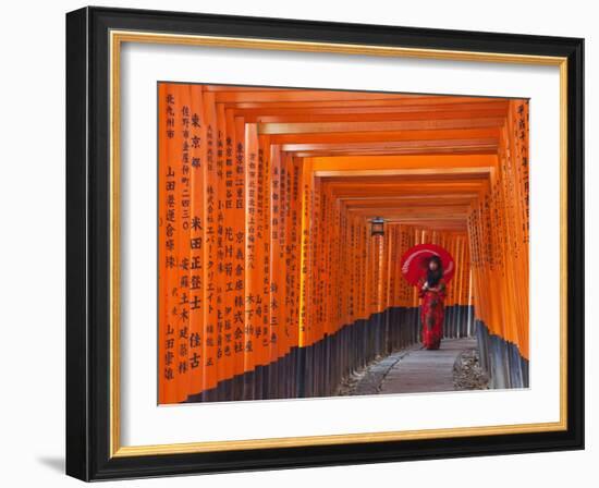 Japan, Kyoto, Fushimi Inari Taisha Shrine, Tunnel of Torii Gates-Steve Vidler-Framed Photographic Print