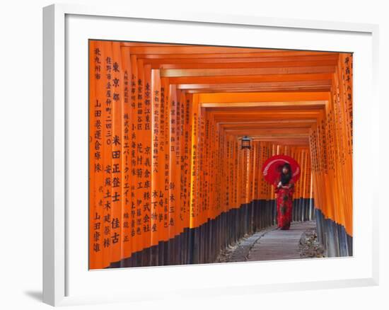 Japan, Kyoto, Fushimi Inari Taisha Shrine, Tunnel of Torii Gates-Steve Vidler-Framed Photographic Print