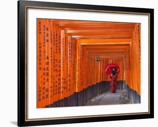 Japan, Kyoto, Fushimi Inari Taisha Shrine, Tunnel of Torii Gates-Steve Vidler-Framed Photographic Print