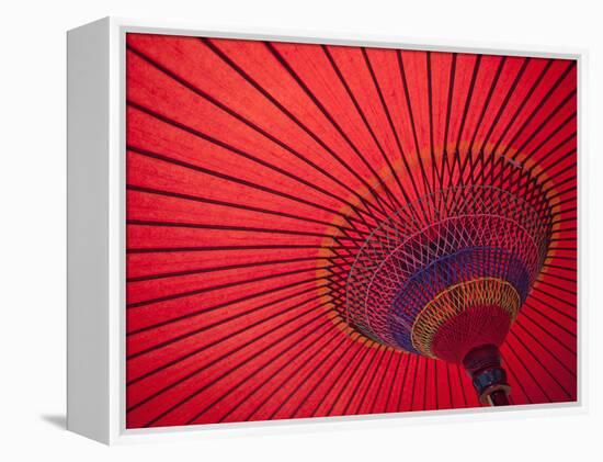 Japan, Kyoto, Higashiyama, Japanese Red Umbrella-Steve Vidler-Framed Premier Image Canvas