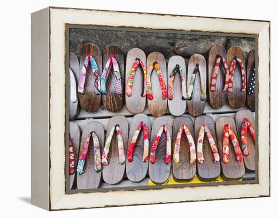 Japan, Kyoto, Higashiyama, Shop Display of Traditional Japanese Sandals or Geta-Steve Vidler-Framed Premier Image Canvas