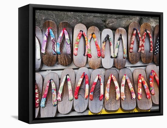 Japan, Kyoto, Higashiyama, Shop Display of Traditional Japanese Sandals or Geta-Steve Vidler-Framed Premier Image Canvas