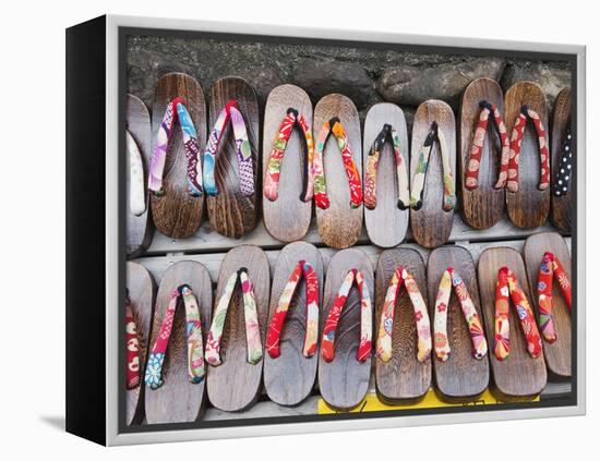 Japan, Kyoto, Higashiyama, Shop Display of Traditional Japanese Sandals or Geta-Steve Vidler-Framed Premier Image Canvas