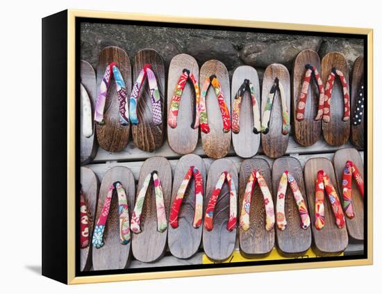 Japan, Kyoto, Higashiyama, Shop Display of Traditional Japanese Sandals or Geta-Steve Vidler-Framed Premier Image Canvas