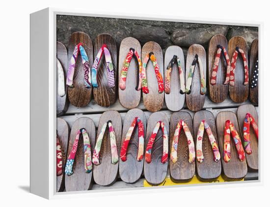 Japan, Kyoto, Higashiyama, Shop Display of Traditional Japanese Sandals or Geta-Steve Vidler-Framed Premier Image Canvas