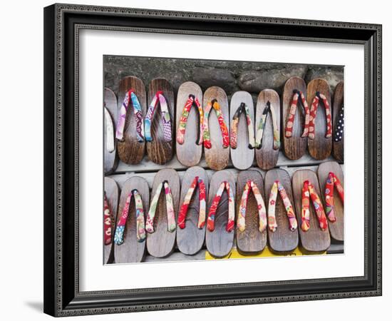 Japan, Kyoto, Higashiyama, Shop Display of Traditional Japanese Sandals or Geta-Steve Vidler-Framed Photographic Print