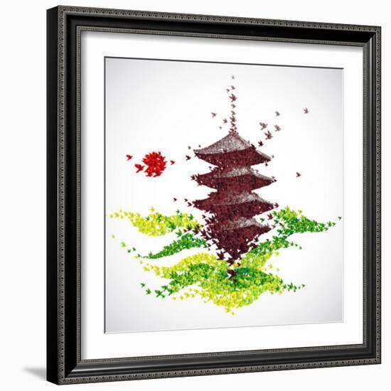 Japan Origami Temple Shaped From Flying Birds-feoris-Framed Art Print