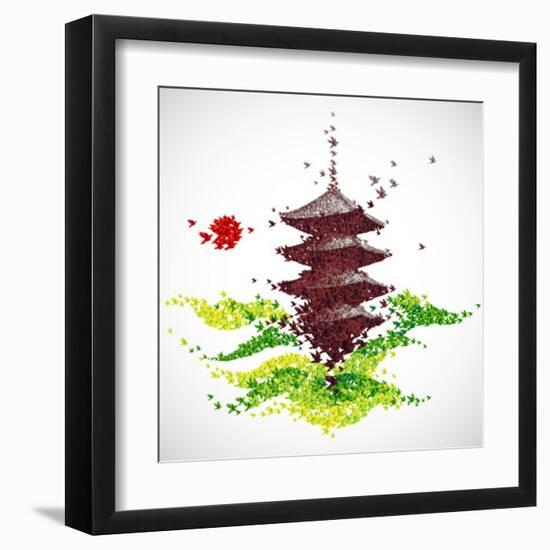 Japan Origami Temple Shaped From Flying Birds-feoris-Framed Art Print