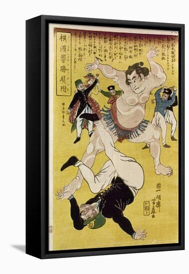 Japan: Sumo Wrestling-Ipposai Hoto-Framed Premier Image Canvas