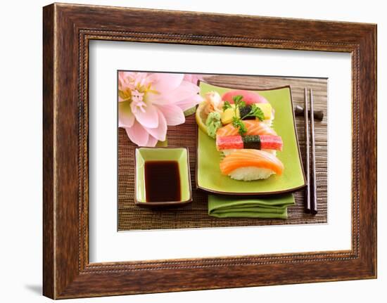 Japan Traditional Food Sushi on Green Plate-egal-Framed Photographic Print