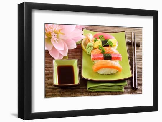 Japan Traditional Food Sushi on Green Plate-egal-Framed Photographic Print