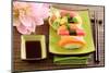 Japan Traditional Food Sushi on Green Plate-egal-Mounted Photographic Print