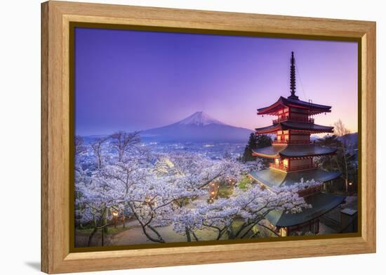 Japan, Yamanashi Prefecture, Fuji-Yoshida, Chureito Pagoda, Mt Fuji and Cherry Blossoms-Michele Falzone-Framed Premier Image Canvas