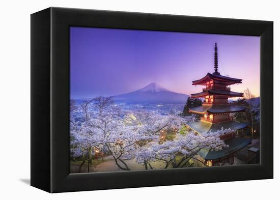 Japan, Yamanashi Prefecture, Fuji-Yoshida, Chureito Pagoda, Mt Fuji and Cherry Blossoms-Michele Falzone-Framed Premier Image Canvas