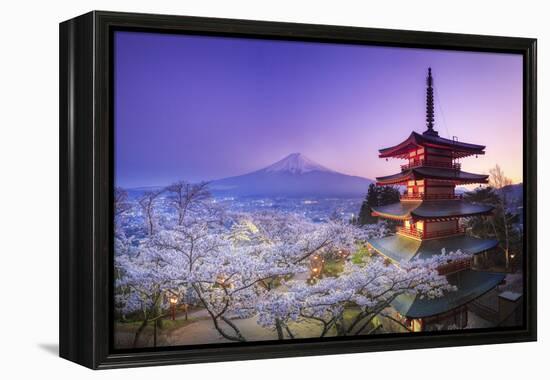 Japan, Yamanashi Prefecture, Fuji-Yoshida, Chureito Pagoda, Mt Fuji and Cherry Blossoms-Michele Falzone-Framed Premier Image Canvas