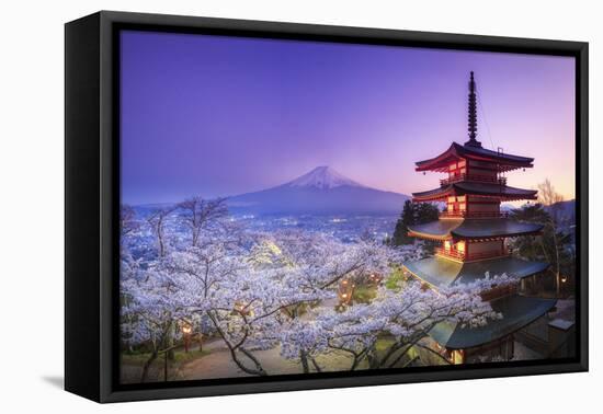 Japan, Yamanashi Prefecture, Fuji-Yoshida, Chureito Pagoda, Mt Fuji and Cherry Blossoms-Michele Falzone-Framed Premier Image Canvas