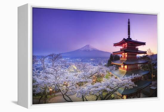 Japan, Yamanashi Prefecture, Fuji-Yoshida, Chureito Pagoda, Mt Fuji and Cherry Blossoms-Michele Falzone-Framed Premier Image Canvas