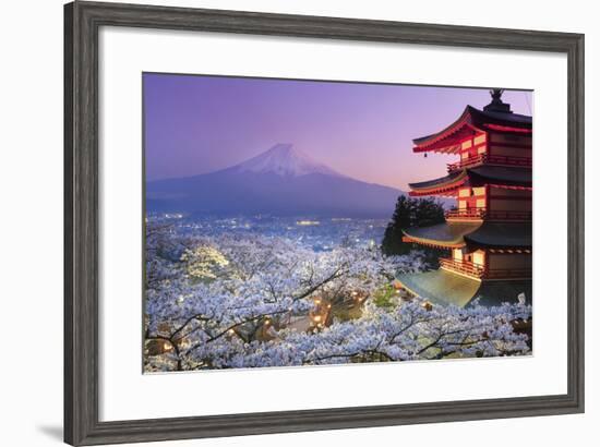 Japan, Yamanashi Prefecture, Fuji-Yoshida, Chureito Pagoda, Mt Fuji and Cherry Blossoms-Michele Falzone-Framed Premium Photographic Print