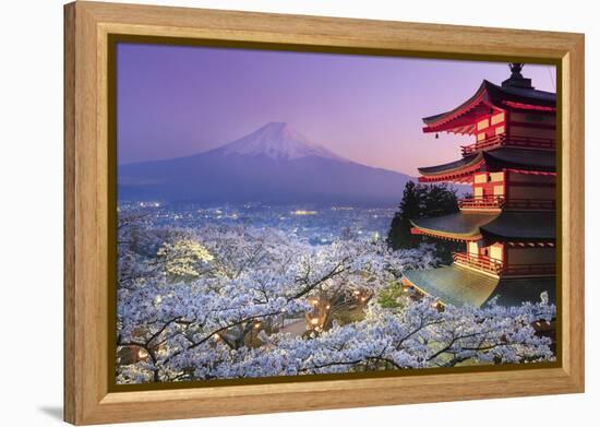 Japan, Yamanashi Prefecture, Fuji-Yoshida, Chureito Pagoda, Mt Fuji and Cherry Blossoms-Michele Falzone-Framed Premier Image Canvas