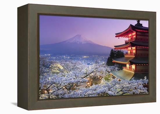 Japan, Yamanashi Prefecture, Fuji-Yoshida, Chureito Pagoda, Mt Fuji and Cherry Blossoms-Michele Falzone-Framed Premier Image Canvas