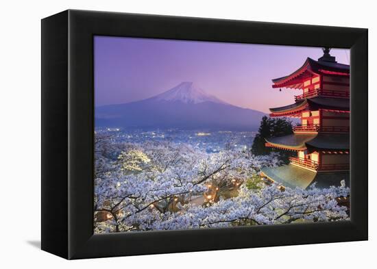 Japan, Yamanashi Prefecture, Fuji-Yoshida, Chureito Pagoda, Mt Fuji and Cherry Blossoms-Michele Falzone-Framed Premier Image Canvas