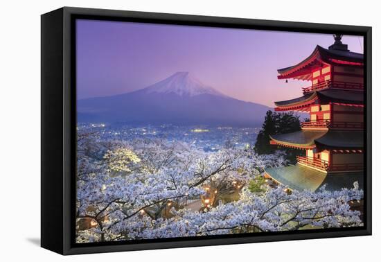 Japan, Yamanashi Prefecture, Fuji-Yoshida, Chureito Pagoda, Mt Fuji and Cherry Blossoms-Michele Falzone-Framed Premier Image Canvas